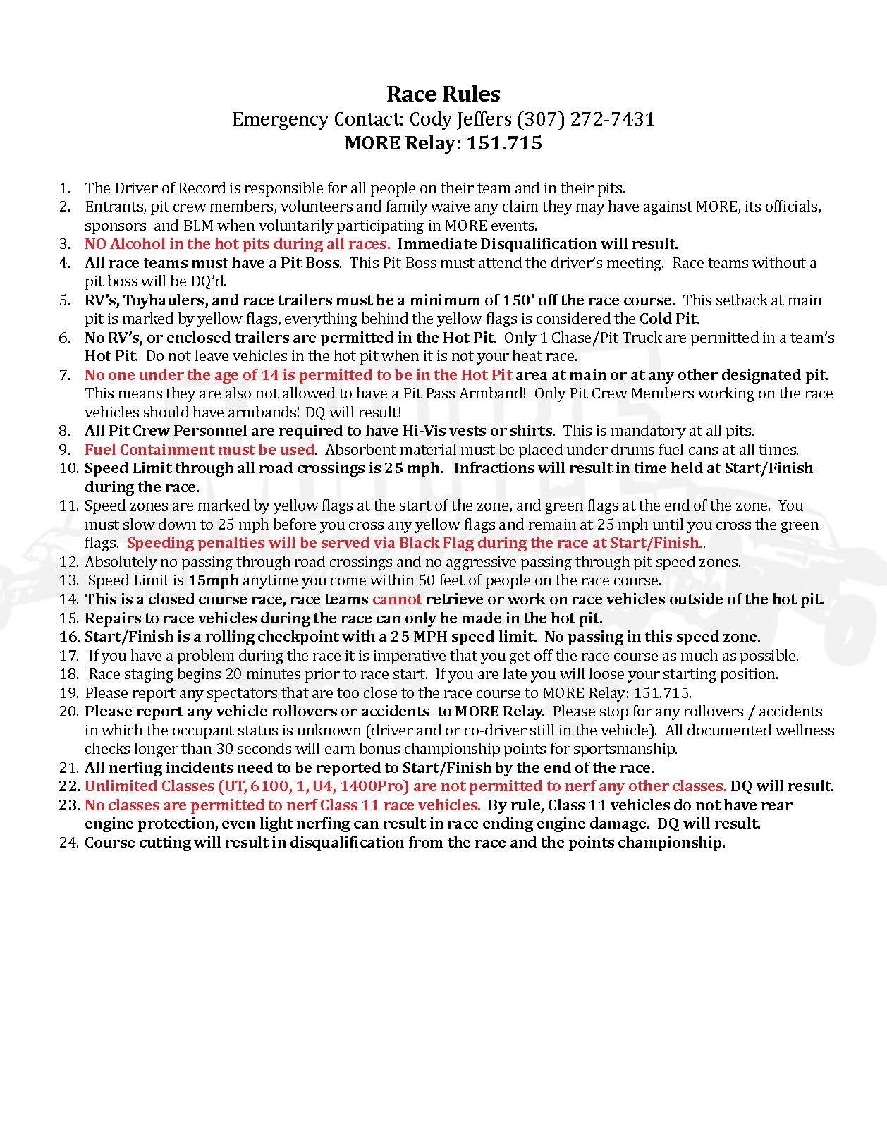 Race Rules Glen Helen